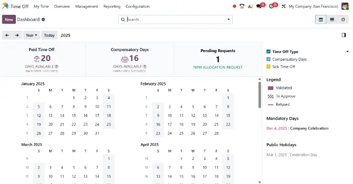 Odoo Time Off for clear absence tracking