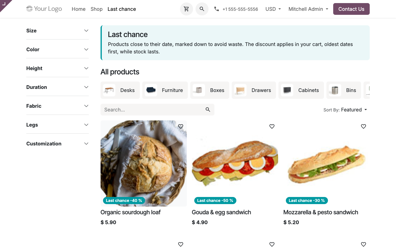 Laatste-kanspagina van de webshop met linten Laatste kans op de producten