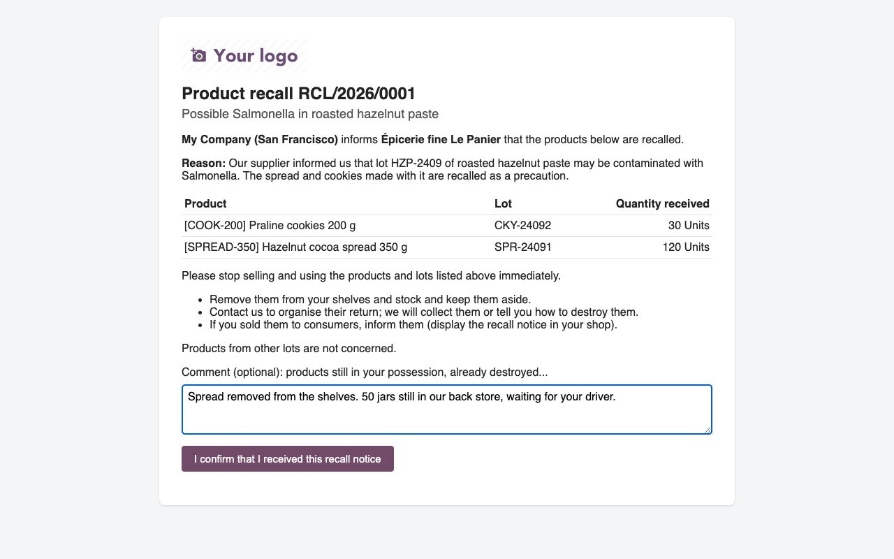 De bevestigingspagina, geopend vanuit de e-mail