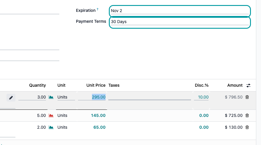 Sales administrator: the same fields stay editable
