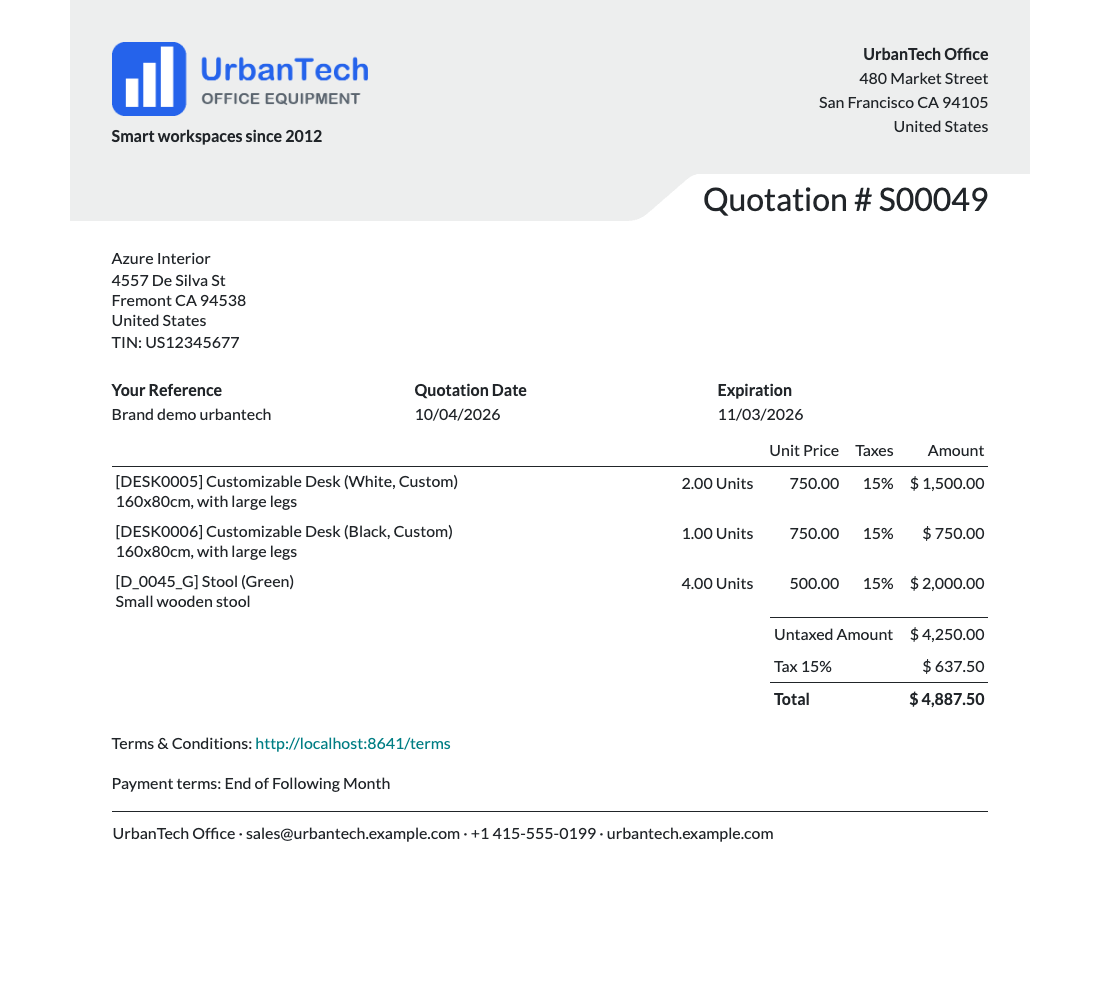 Offerte van de webshop UrbanTech, afgedrukt met het merk UrbanTech in de lay-out Folder