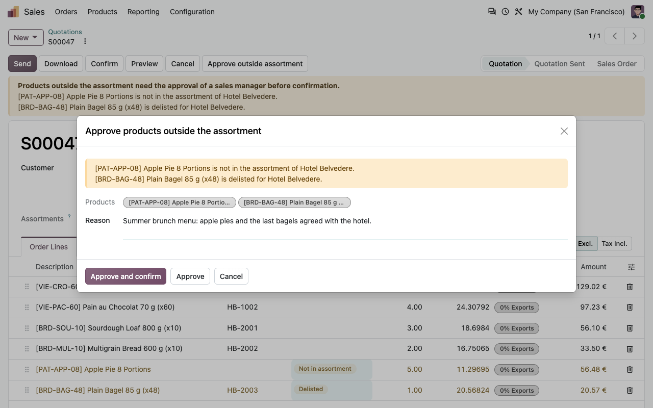 Een verkoopmanager keurt producten buiten het assortiment goed met een reden