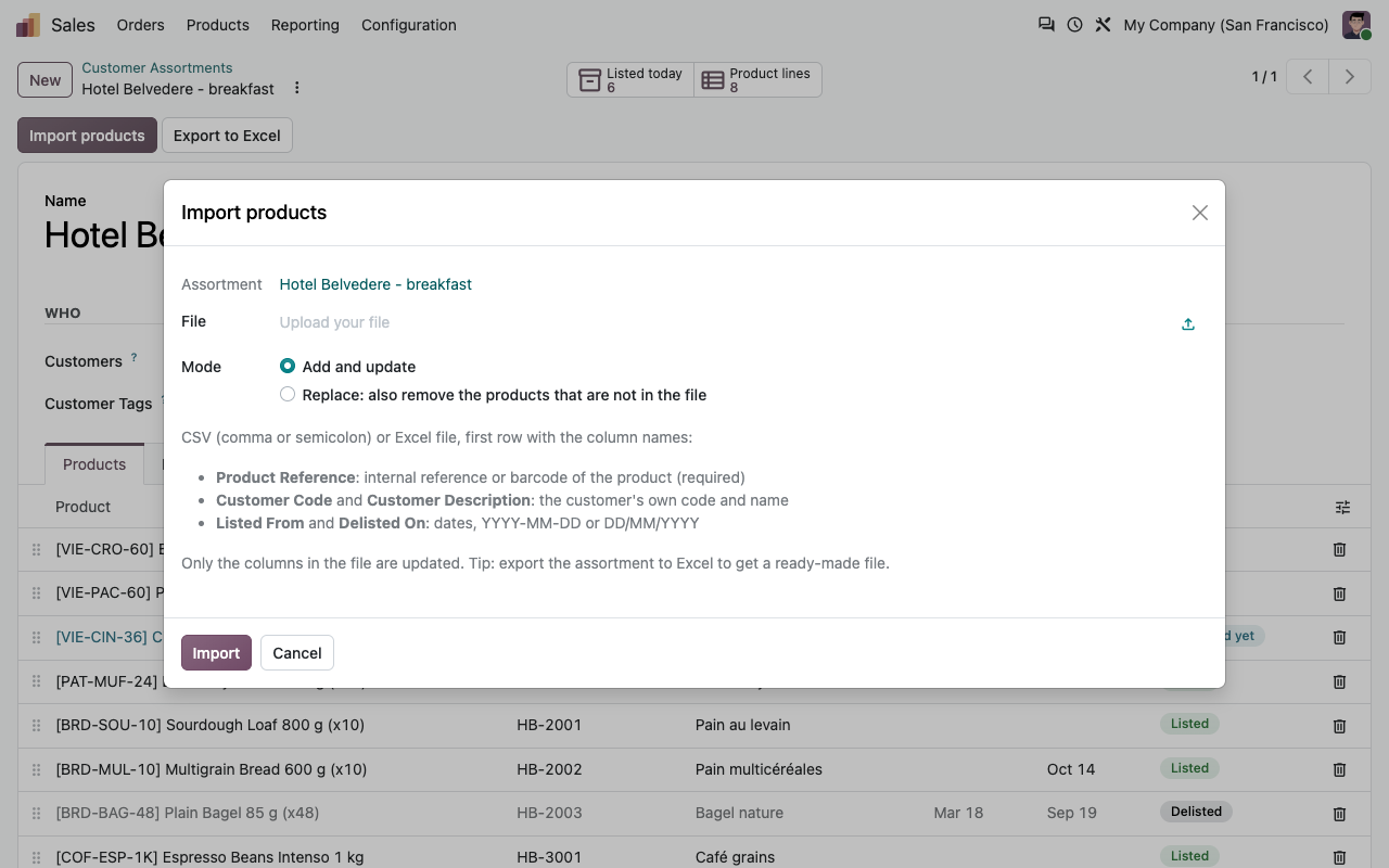 Import van assortimentsregels uit een CSV- of Excel-bestand