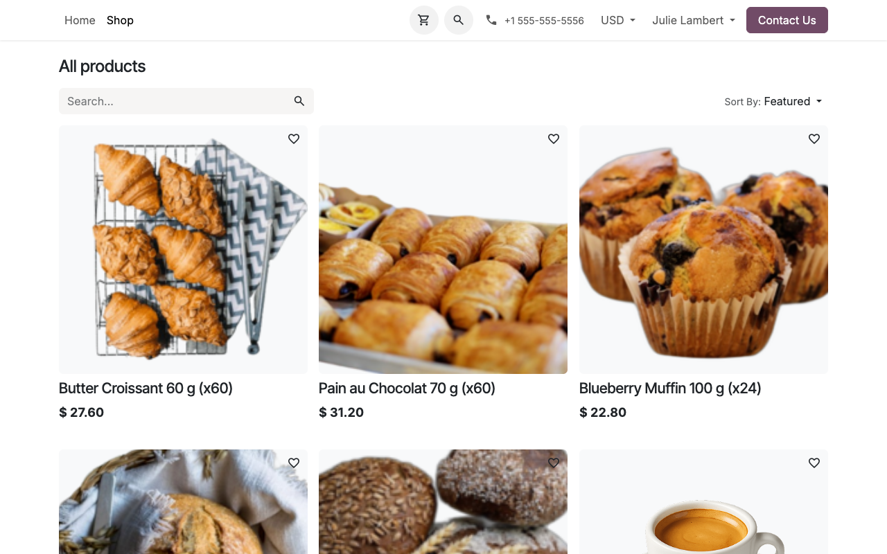 Webshop van een ingelogde hotelinkoper die enkel zijn assortiment toont