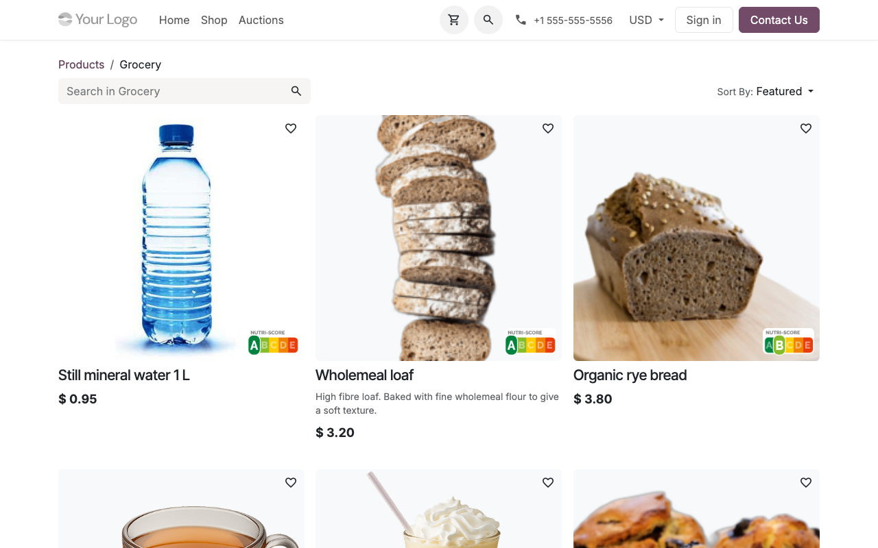 eCommerce-winkelraster: elk voedingsproduct toont zijn Nutri-Score-badge in de rechterbenedenhoek van de afbeelding