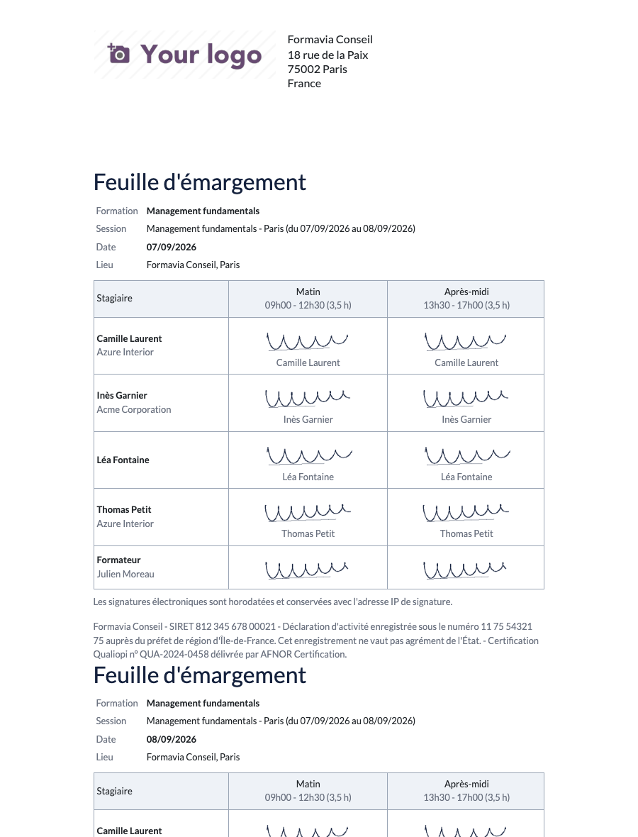 Feuille d'émargement