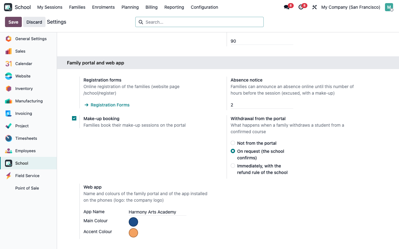 Instellingen van het portaal en de webapp
